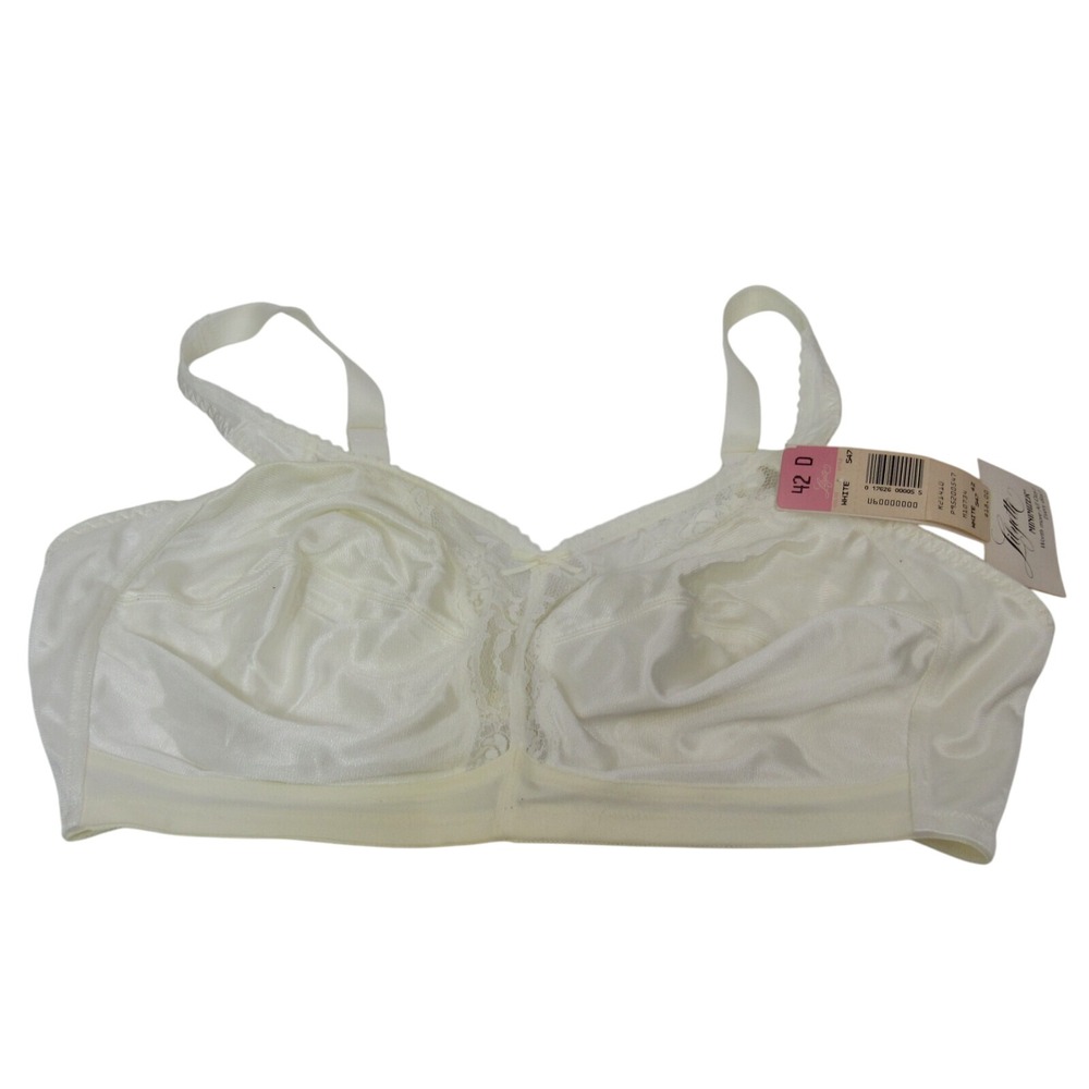 Lilyette 42D White Minimizer Bra Style 547‎ Full Coverage Lace Trim